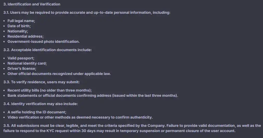Current Winum KYC or verification interface showing document requirements